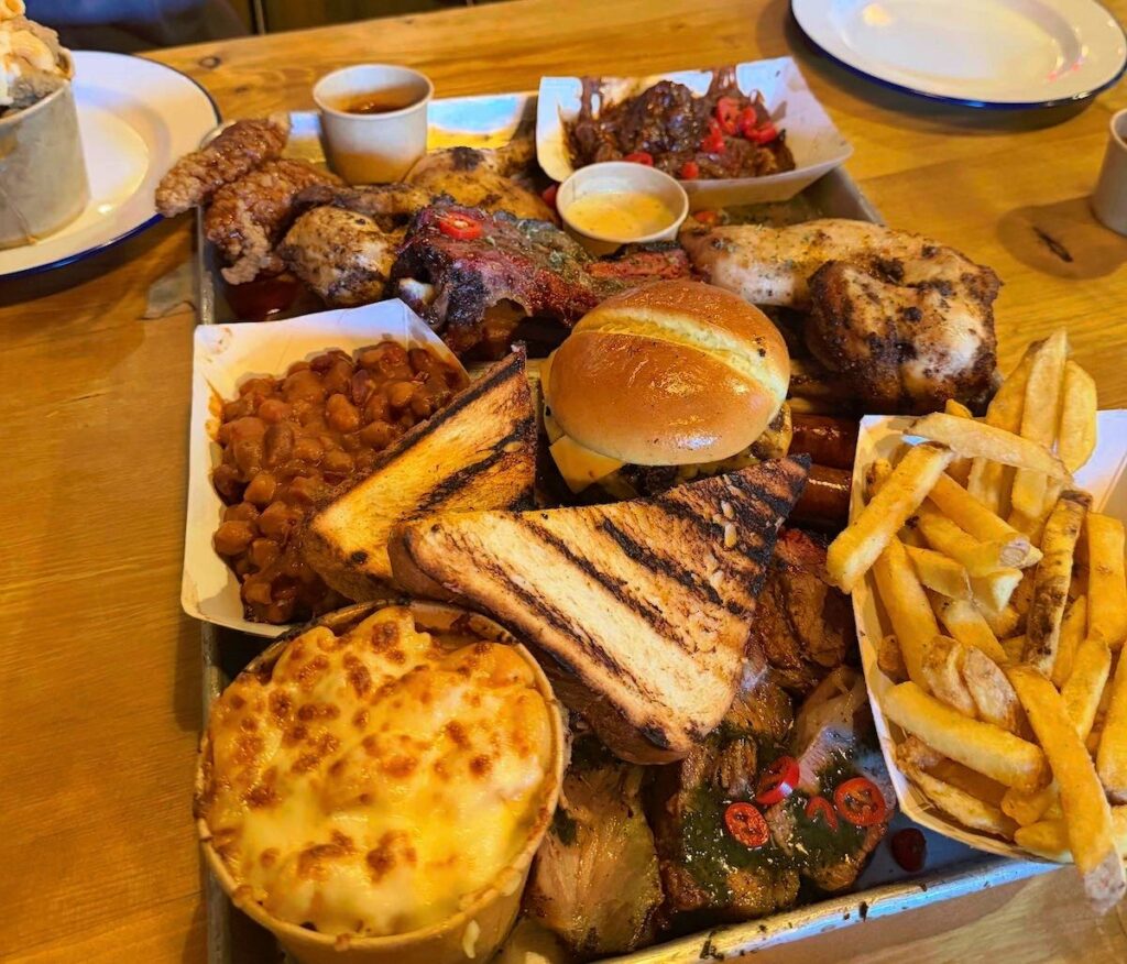 loaded bbq platter at Joeys Smokehouse, Birmingham