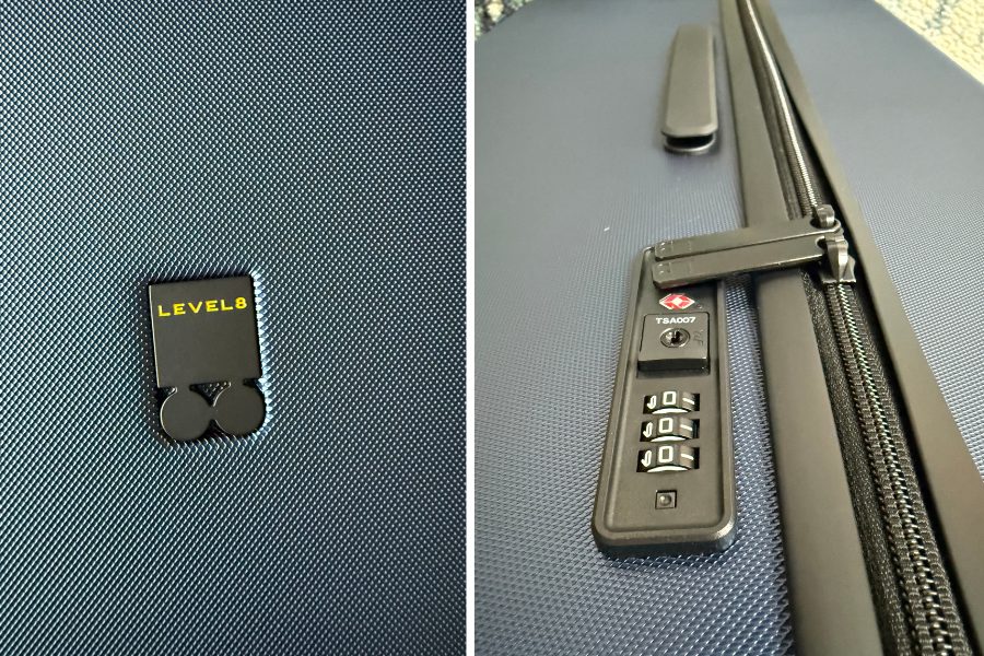 Level 8 suitcase logo and lock