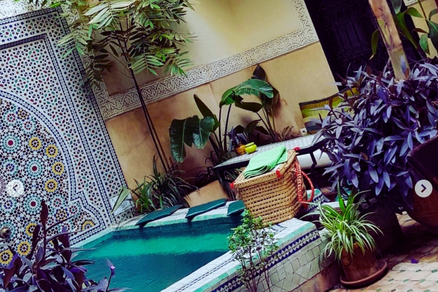 Courtyard Of A Riad In Marrakech with Plunge Pool And Plants
