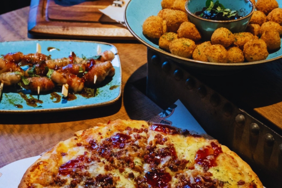 Pizza, pigs in blankets and dough balls at The Dirty Cow in Lichfield