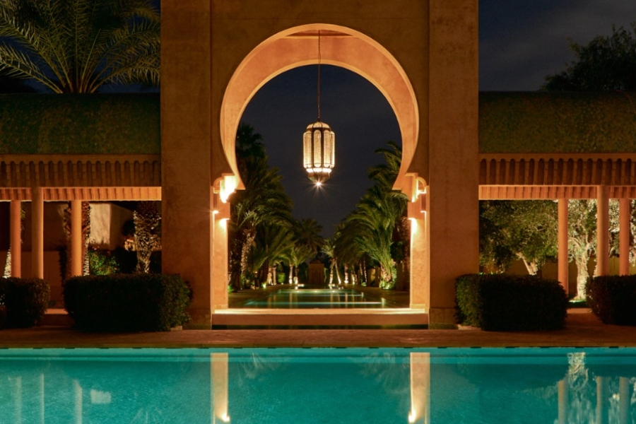 Amanjena Resort Marrakech Amanjena luxury resort at night by the pool
