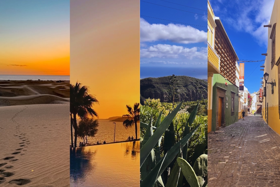Collage of images showing how varied Gran Canaria is from sand dunes to cobbled streets of Las Palmas 