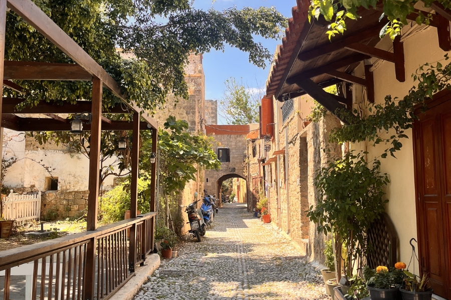 Cute Cobbled Streets Of Old Town In Rhodes